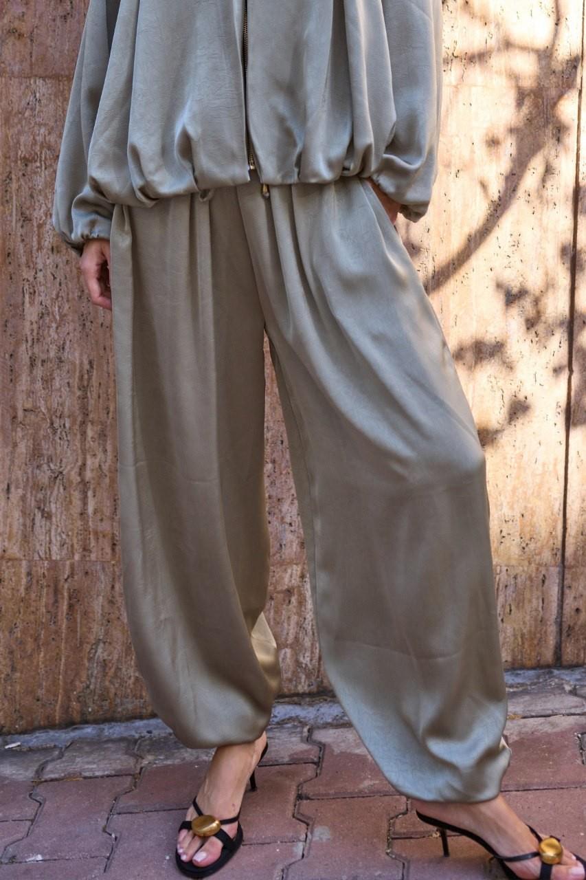 Saten Bomber Ceket Şalvar Pantolon Takım PR9584