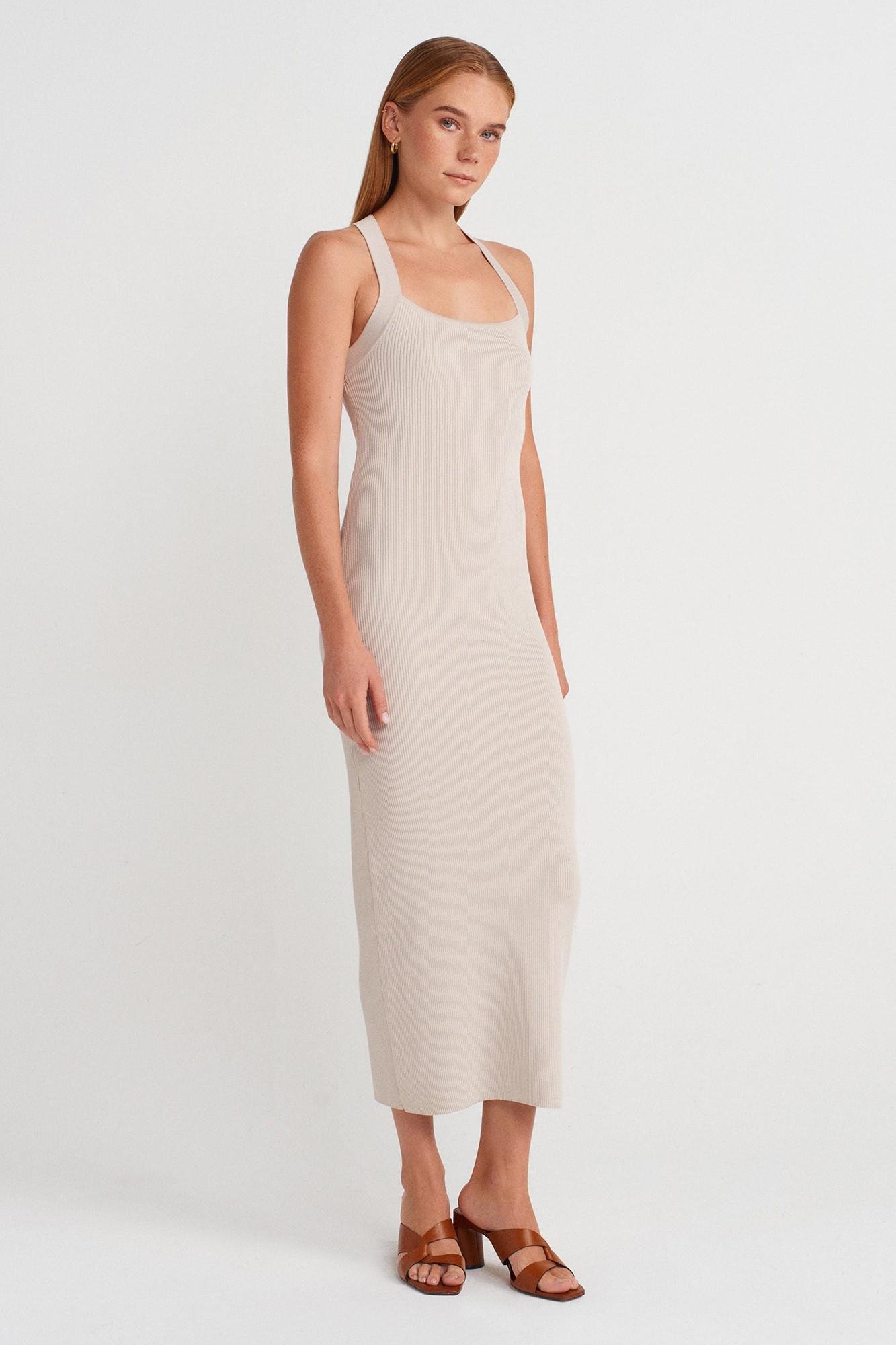 Sırt Detaylı Fitilli Triko Midi Elbise DL90253