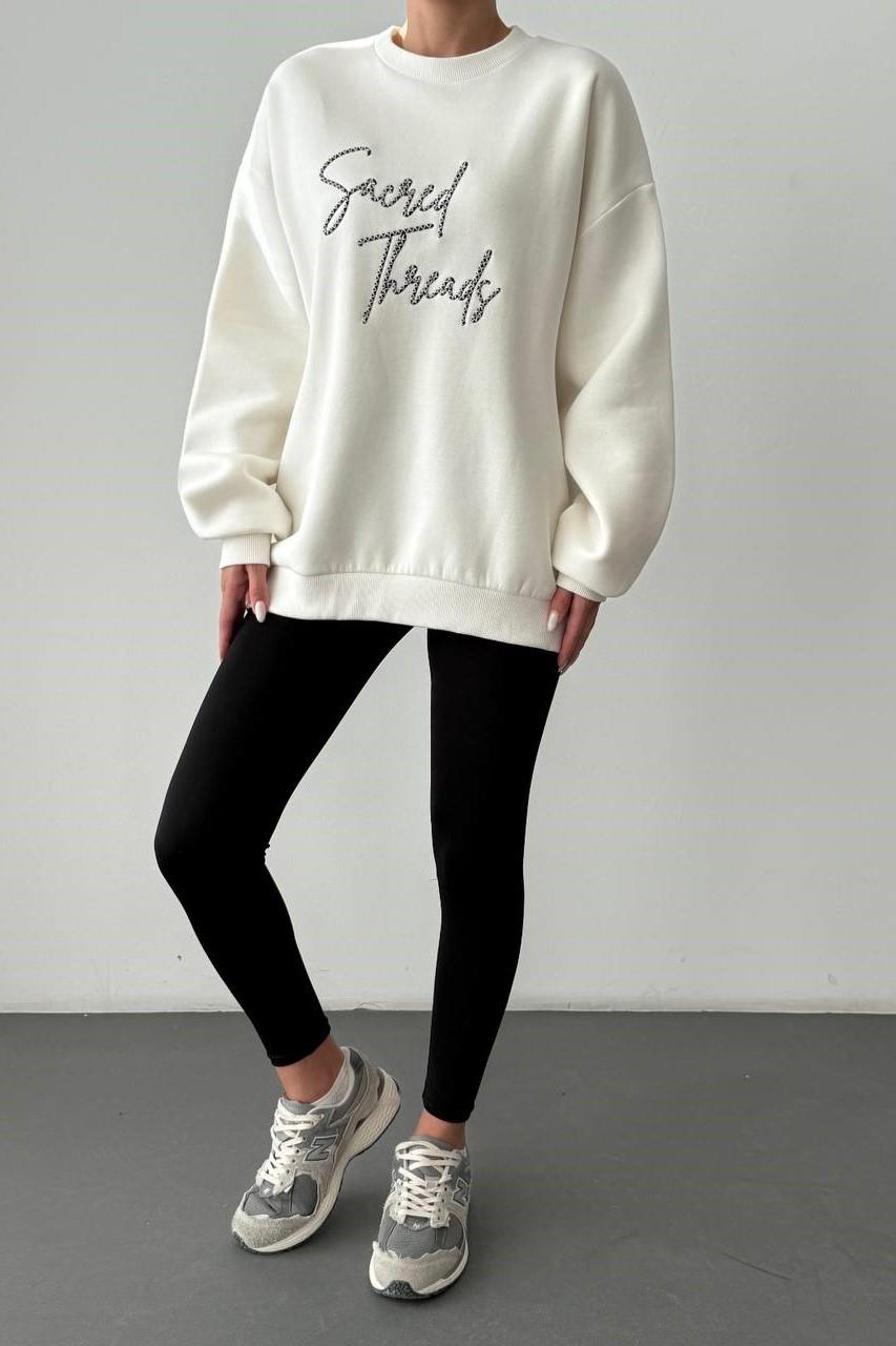 Sırtı ve Önü Nakış Detaylı Sweatshirt QZ00964