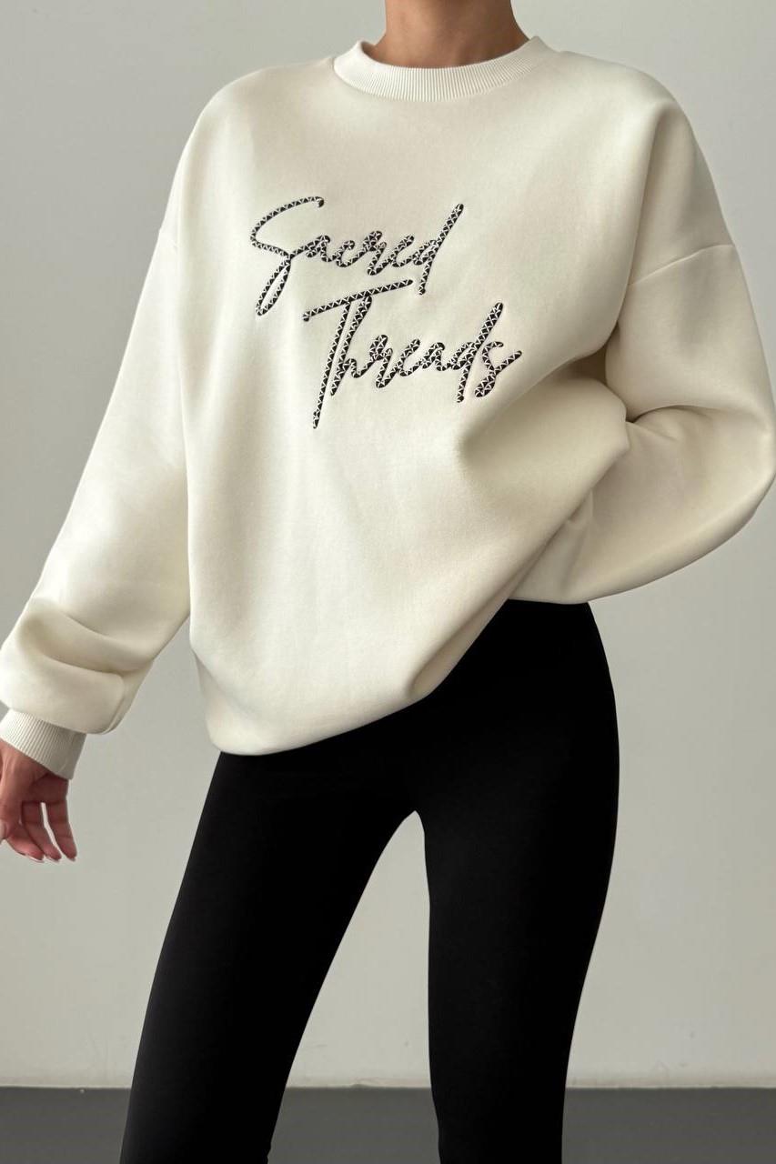 Sırtı ve Önü Nakış Detaylı Sweatshirt QZ00964
