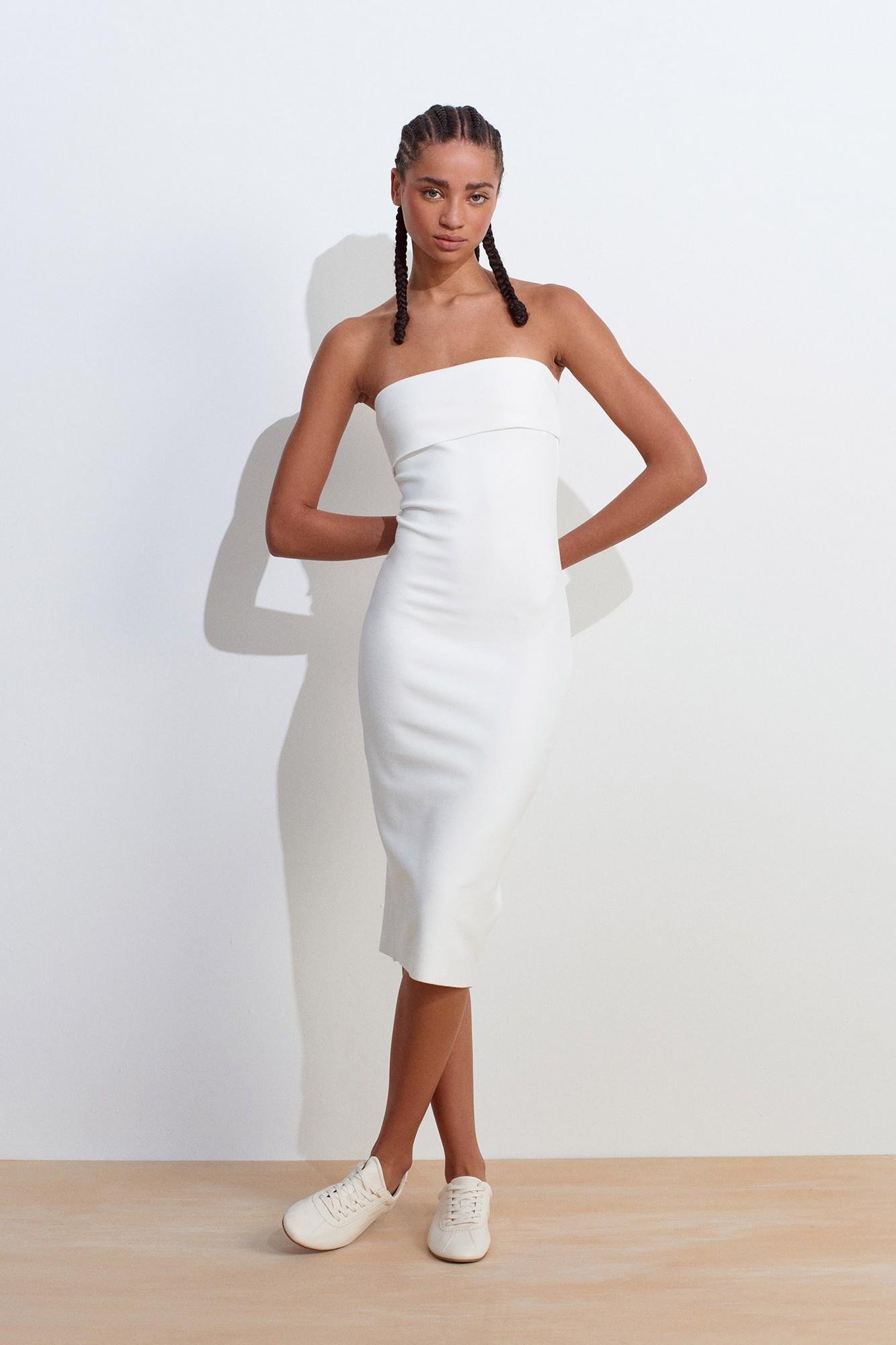 Straplez Katlı Triko Midi Elbise DL69142