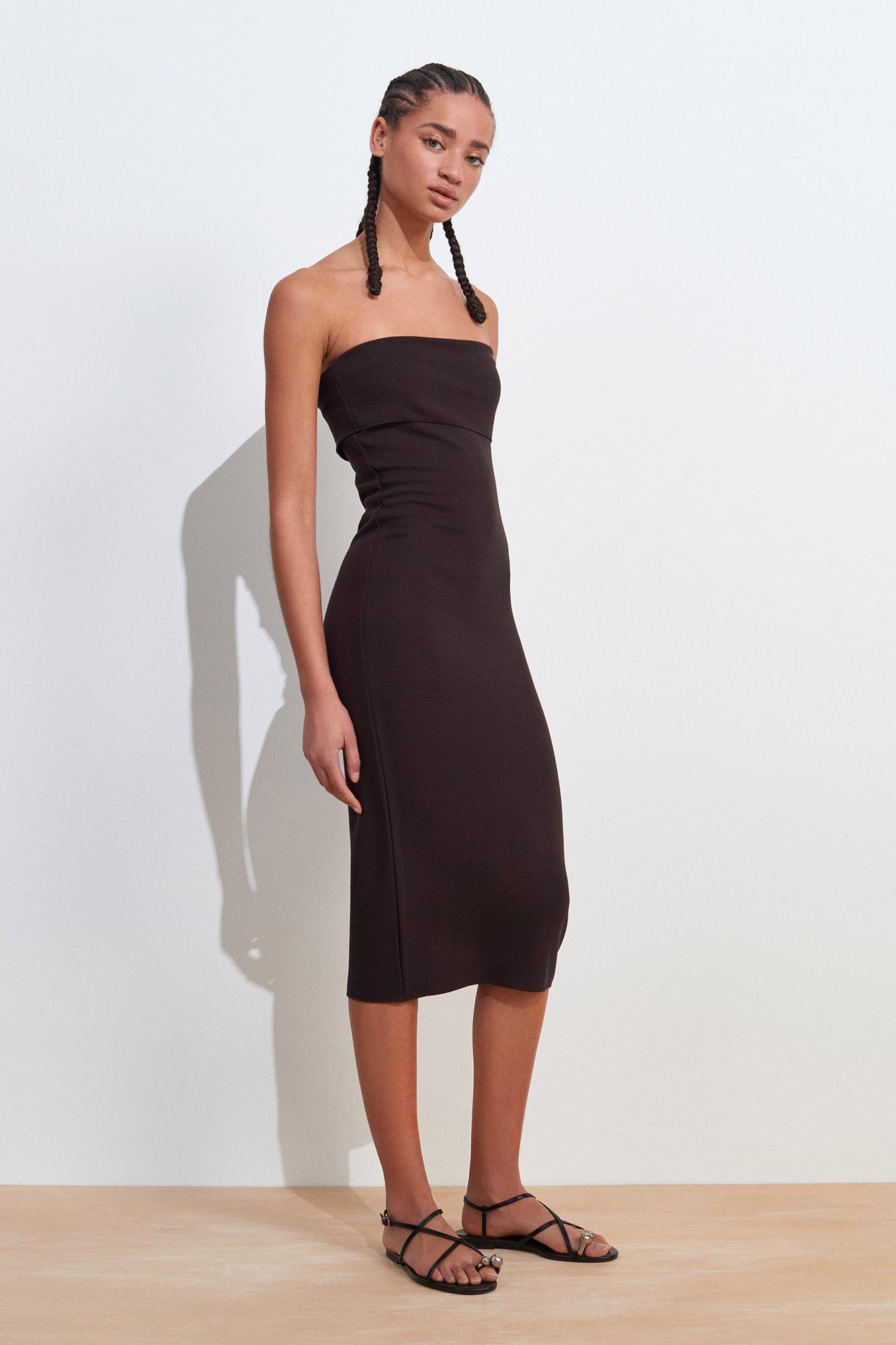 Straplez Katlı Triko Midi Elbise DL91422