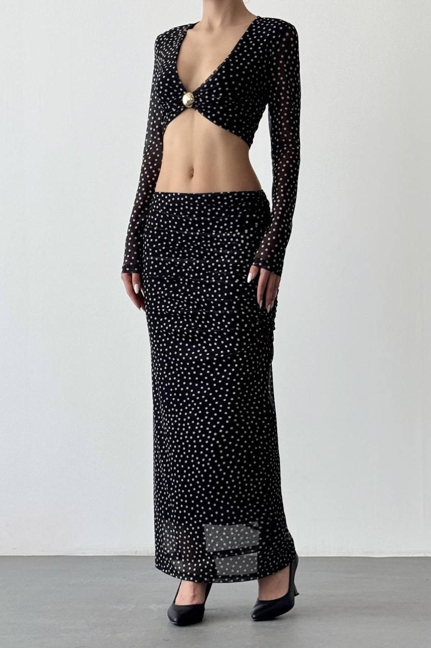 Toka Aksesuarlı Puantiyeli Bluz QZ00848