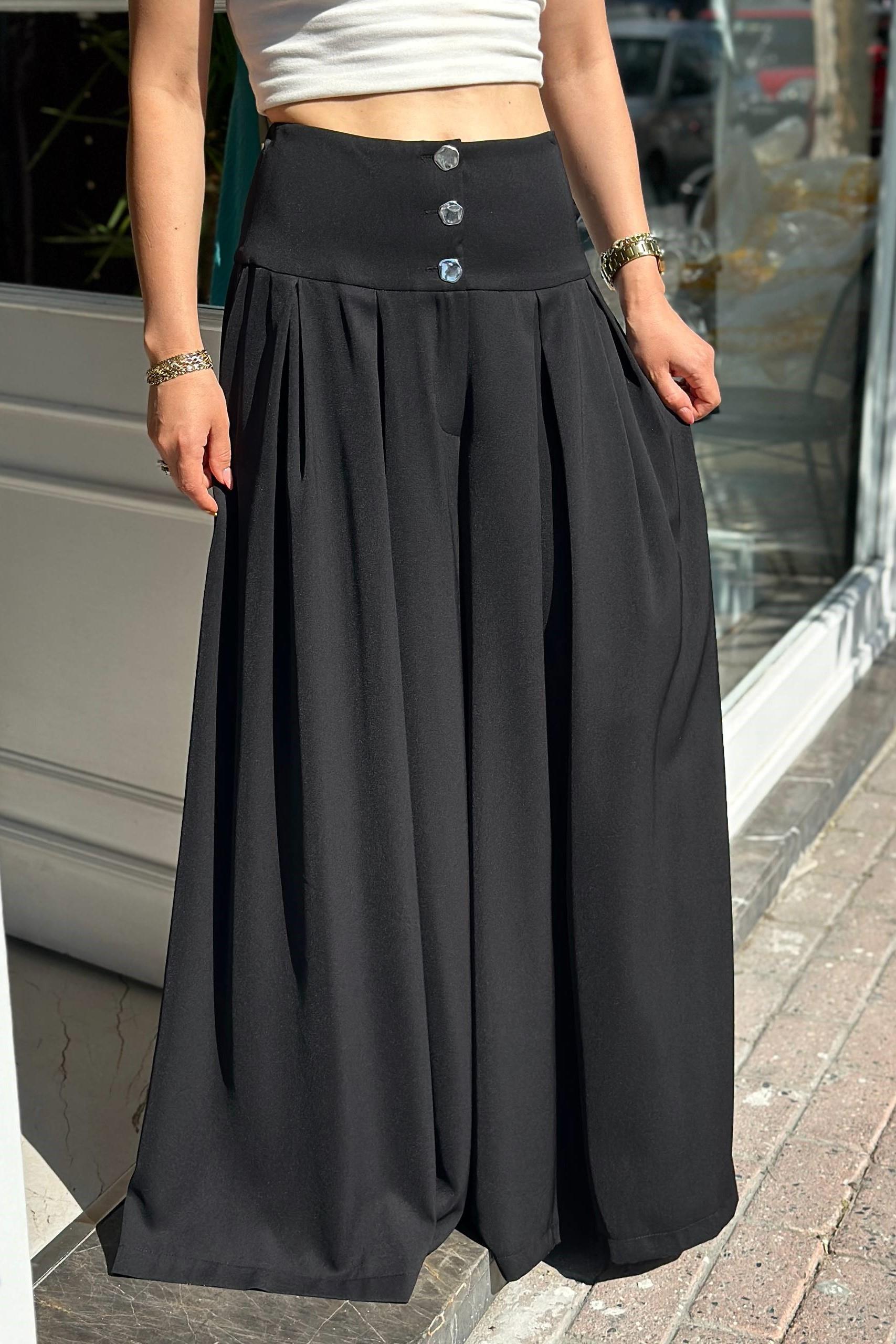 Üç Düğmeli Bol Saten Pantolon MM1152