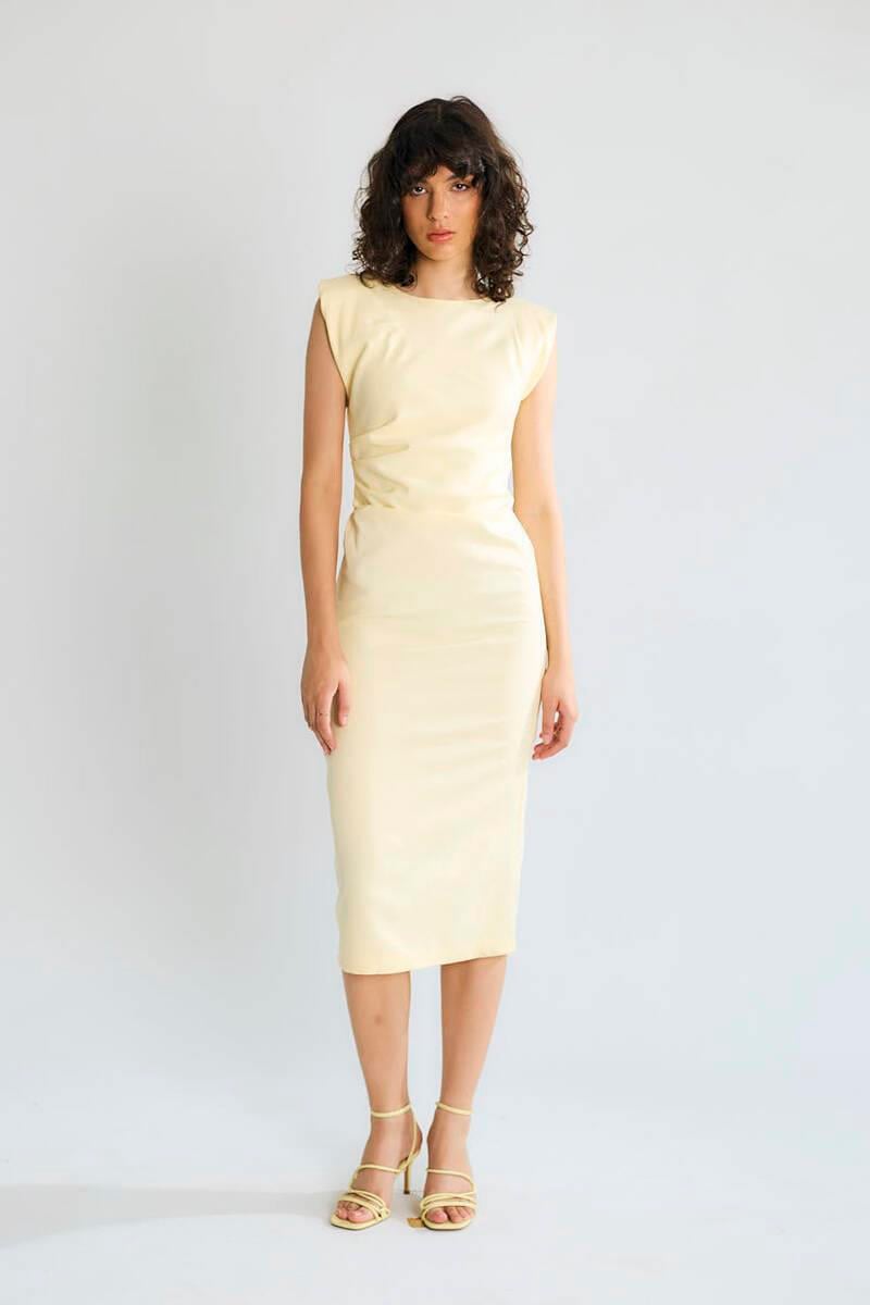 Vatkalı Drape Detaylı Midi Elbise RB37029