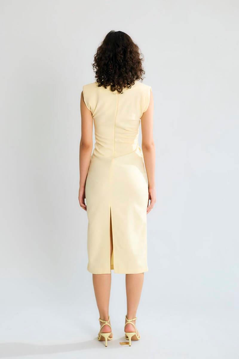 Vatkalı Drape Detaylı Midi Elbise RB37029