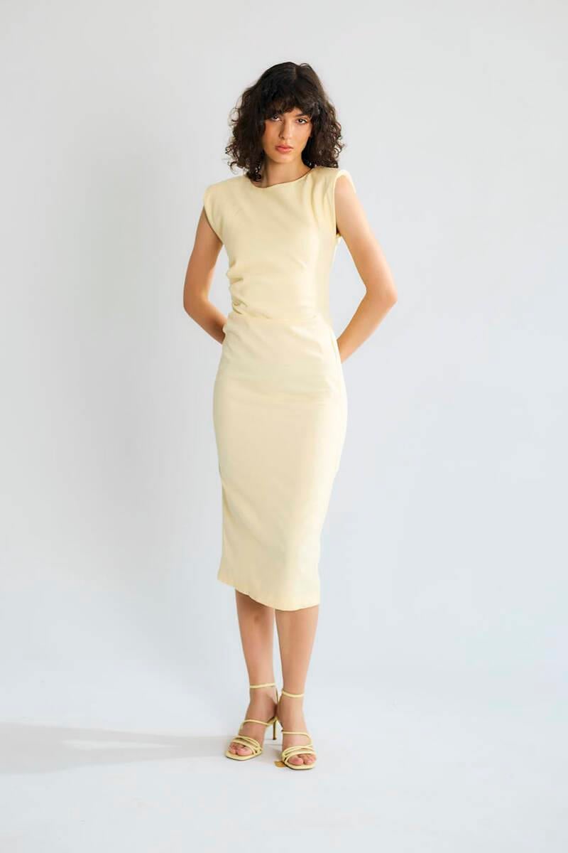 Vatkalı Drape Detaylı Midi Elbise RB37029