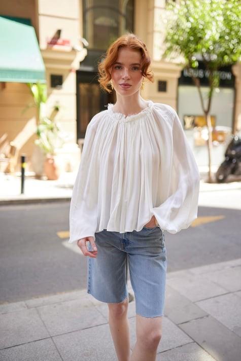 Yakası Büzgülü Uzun Kollu Bluz PR4959