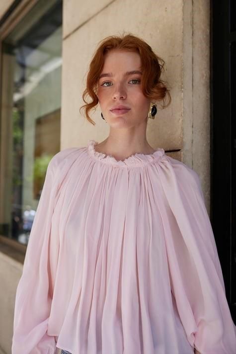 Yakası Büzgülü Uzun Kollu Bluz PR4959