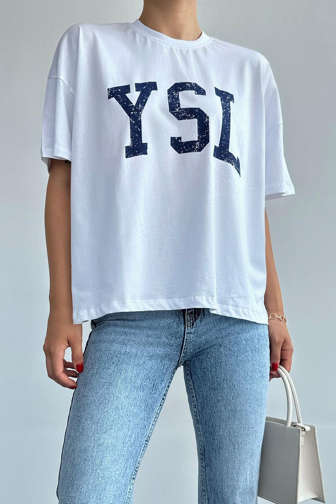 Yazı Baskılı Bisiklet Yaka T-shirt QS231038
