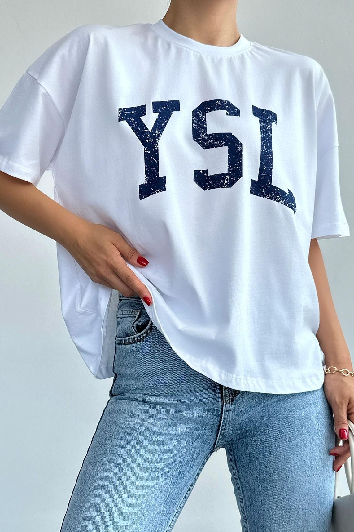 Yazı Baskılı Bisiklet Yaka T-shirt QS231038