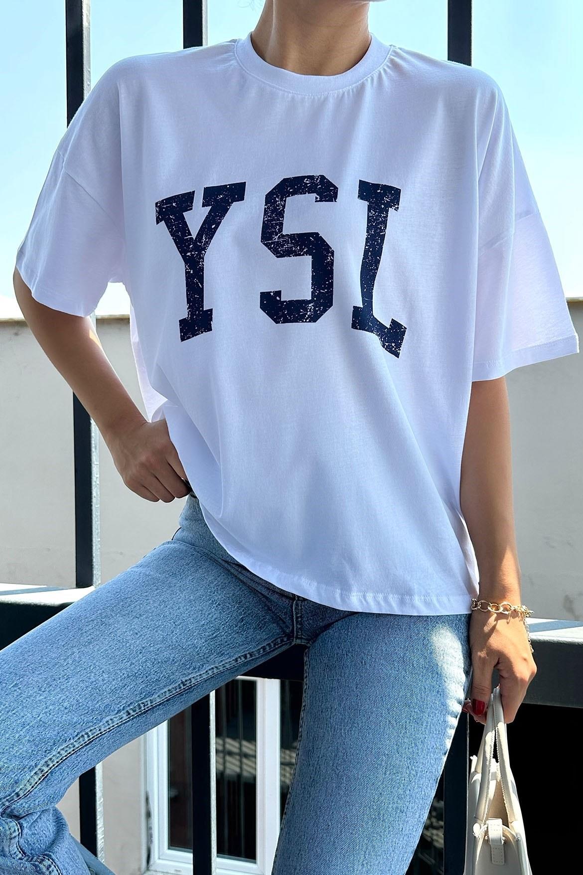 Yazı Baskılı Bisiklet Yaka T-shirt QS231038