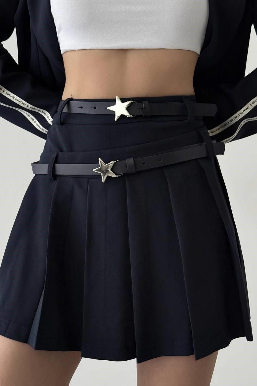 Yıldız Kemer Detaylı Pileli Mini Etek QZ41537