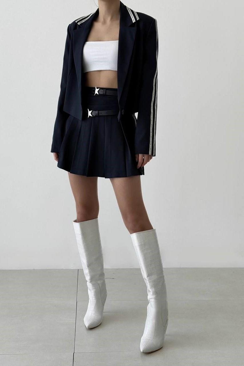 Yıldız Kemer Detaylı Pileli Mini Etek QZ41537