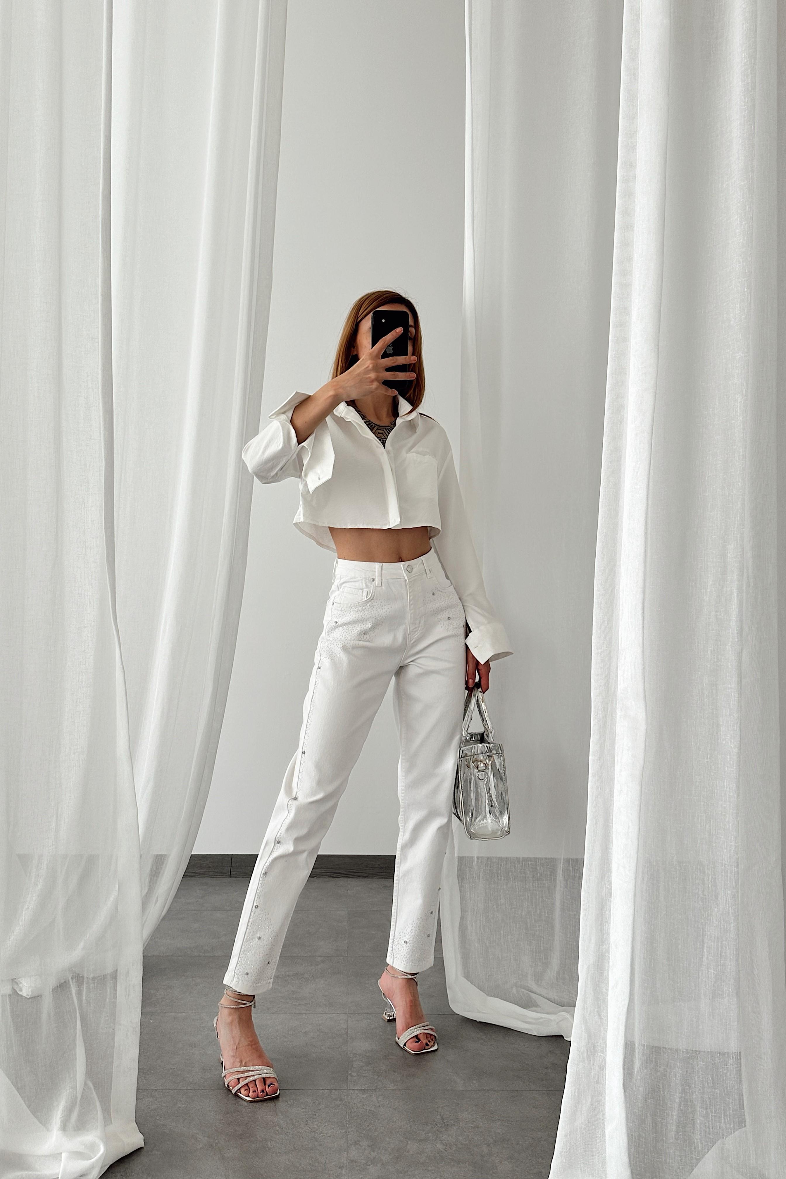 Yüksek Bel Dağınık Taşlı Mom Jean LC7417