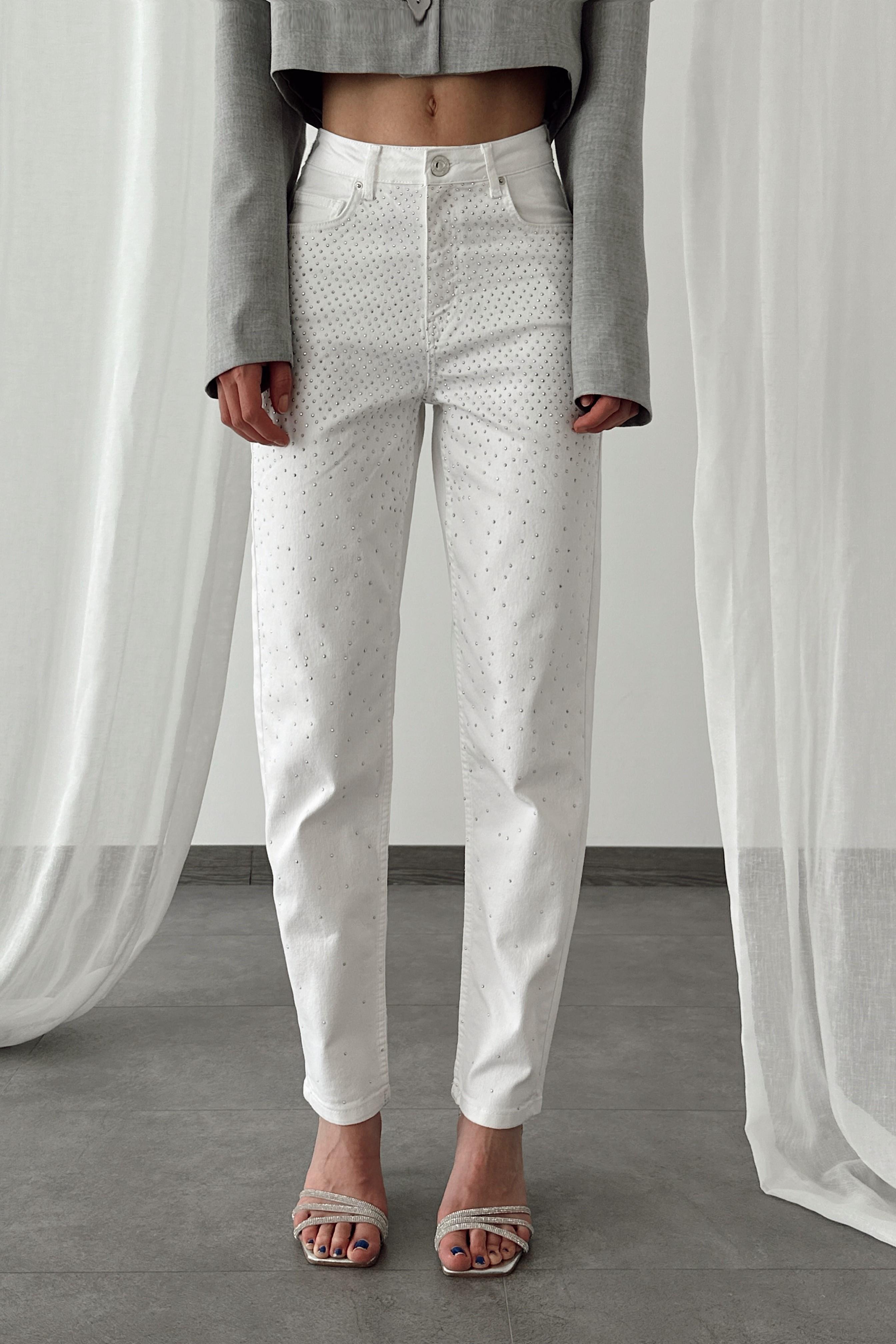 Yüksek Bel Taşlı Mom Jean LC7417-1