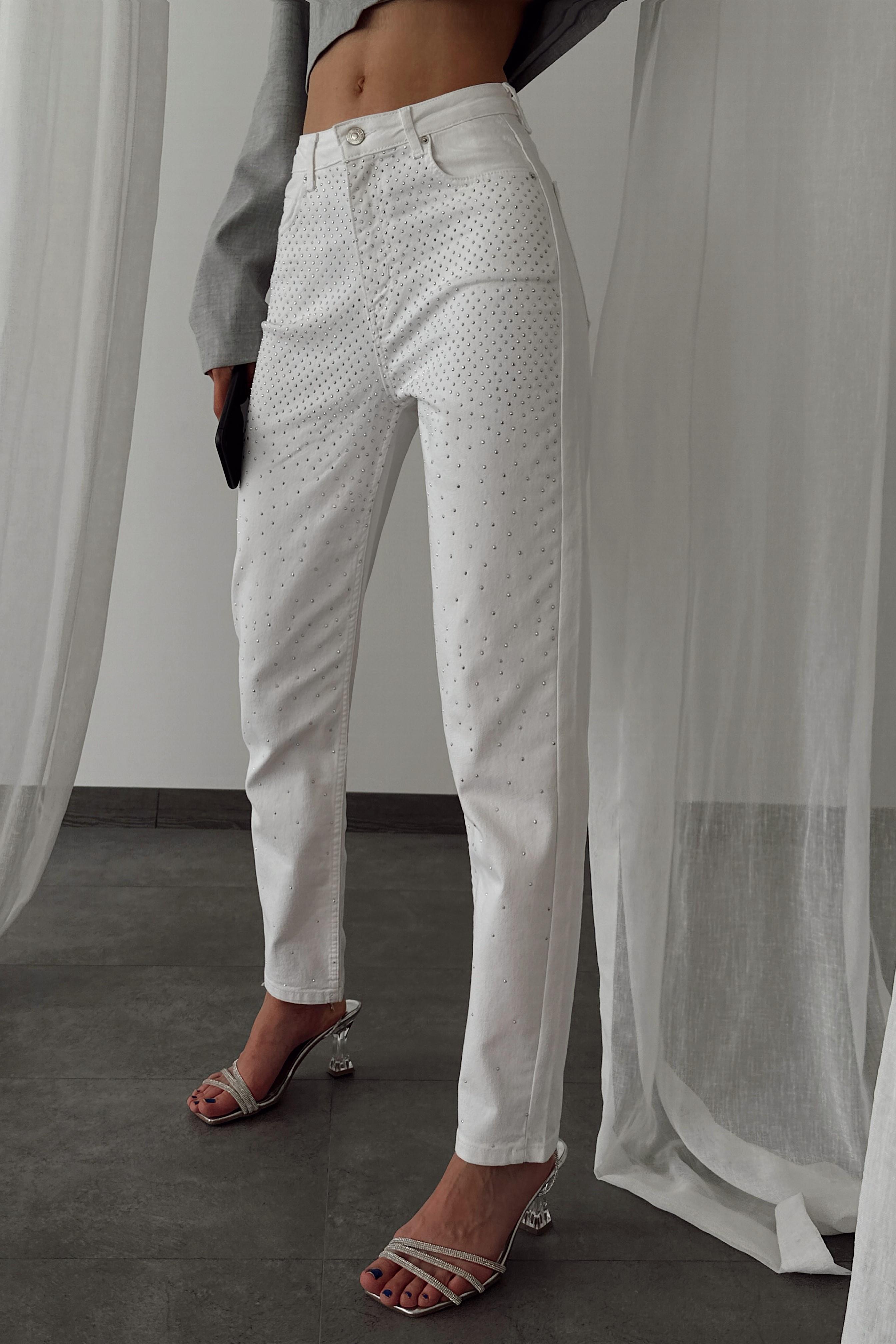 Yüksek Bel Taşlı Mom Jean LC7417-1
