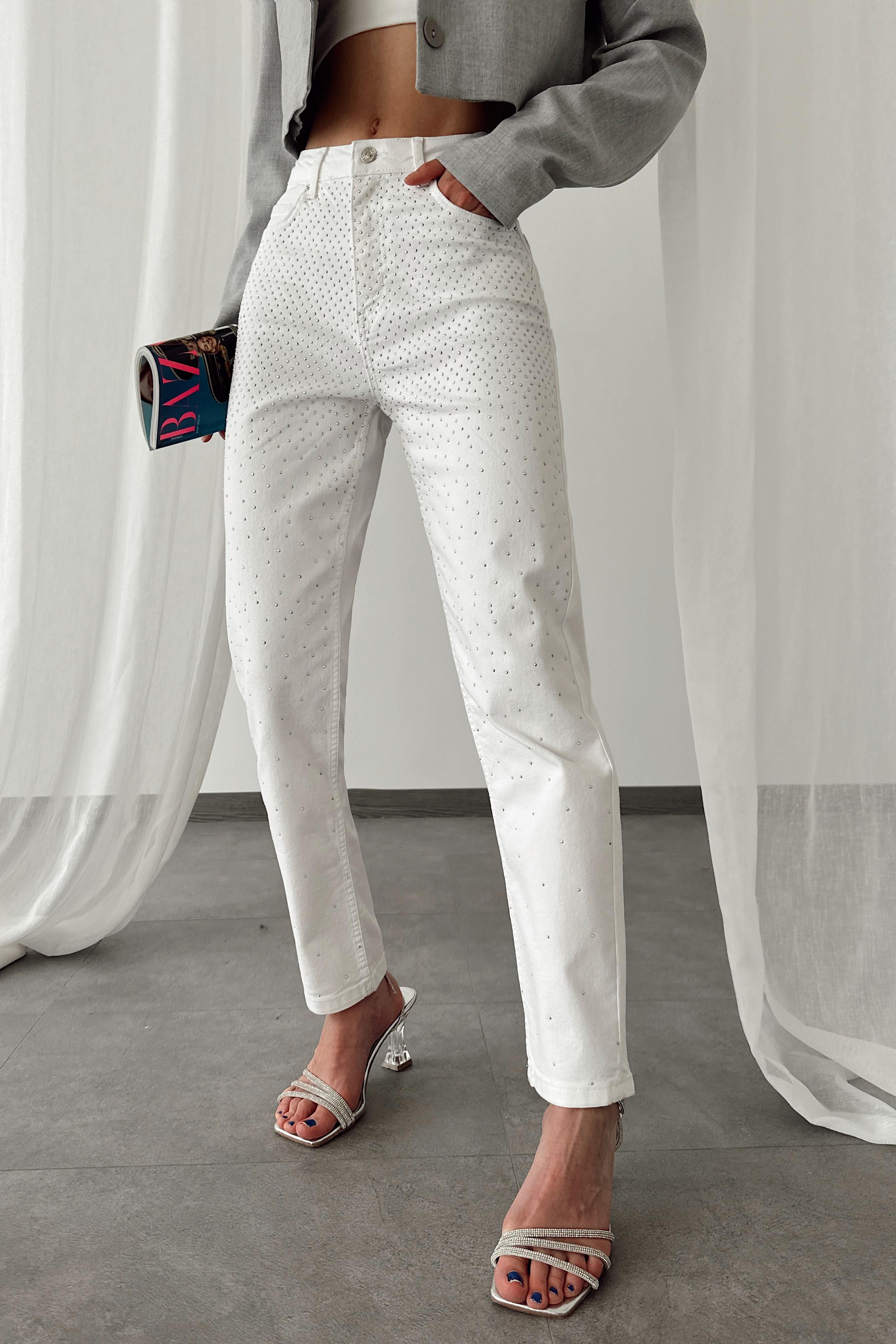 Yüksek Bel Taşlı Mom Jean LC7417-1