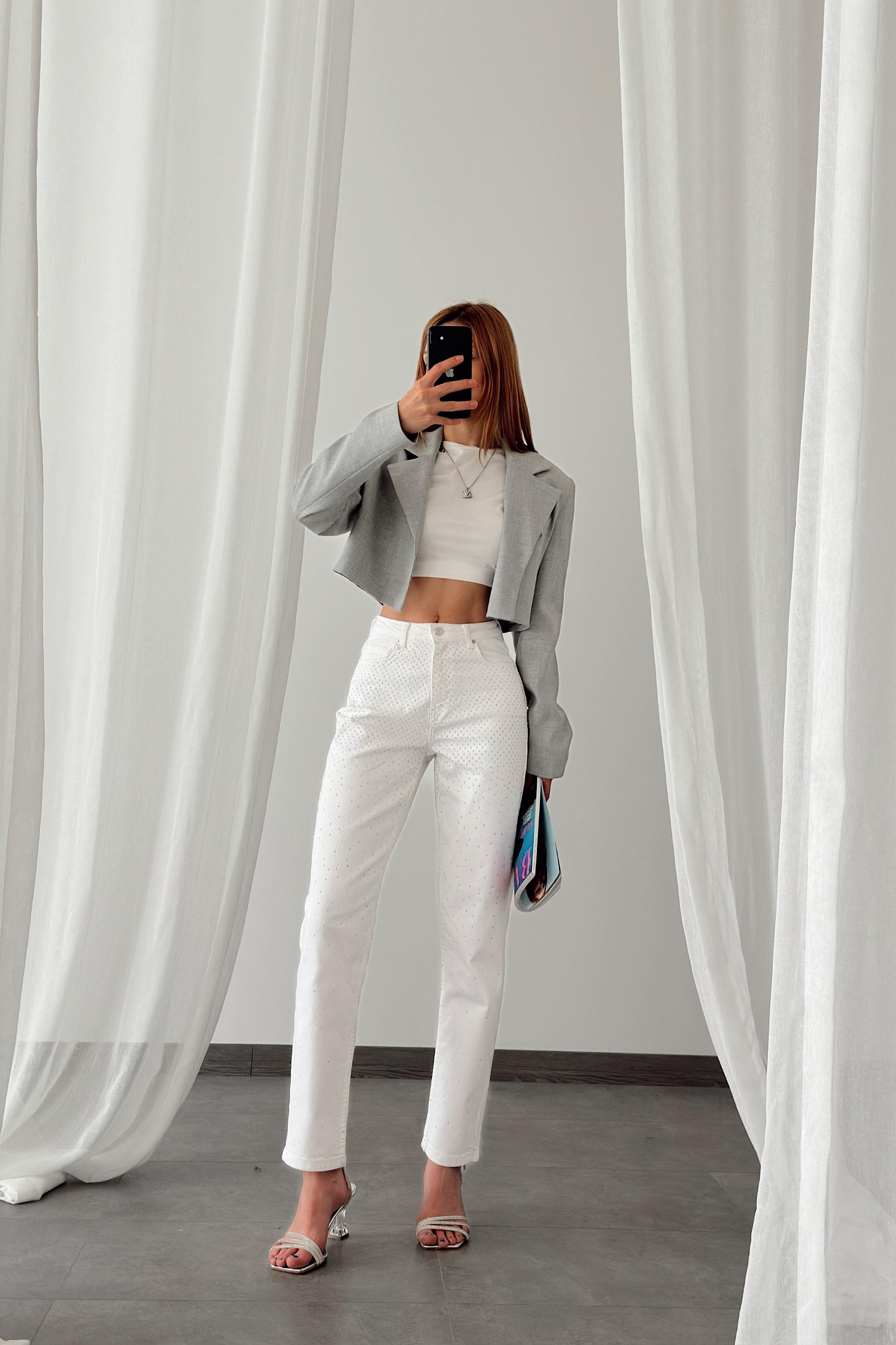 Yüksek Bel Taşlı Mom Jean LC7417-1