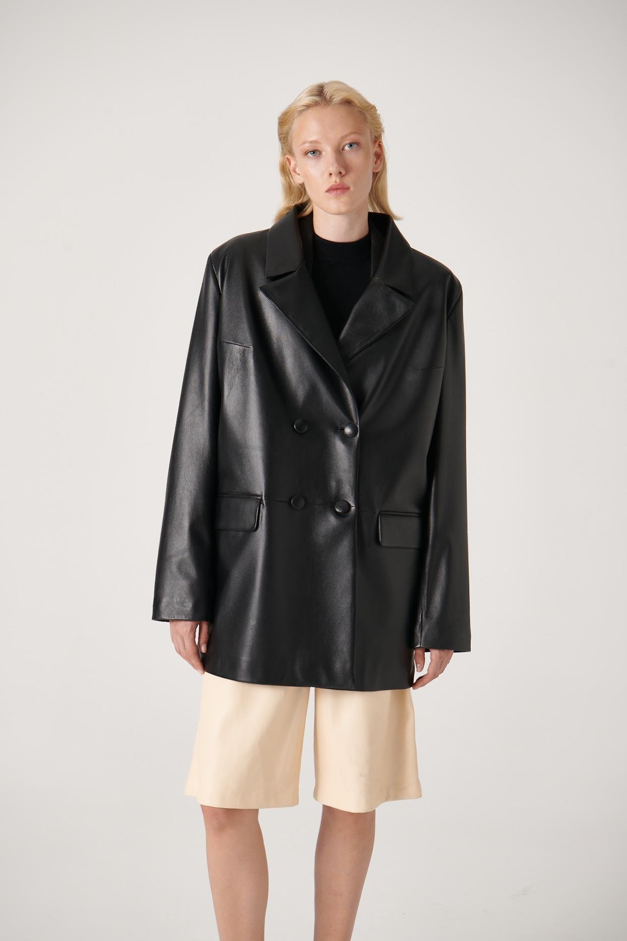 NADYA Oversize Leather Jacket Black