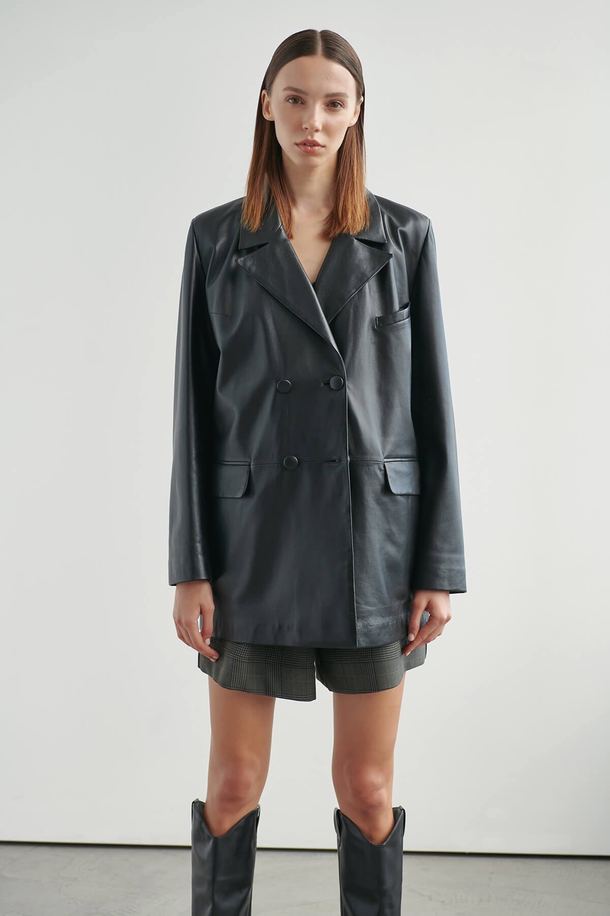Nadya Oversize Leather Jacket Black
