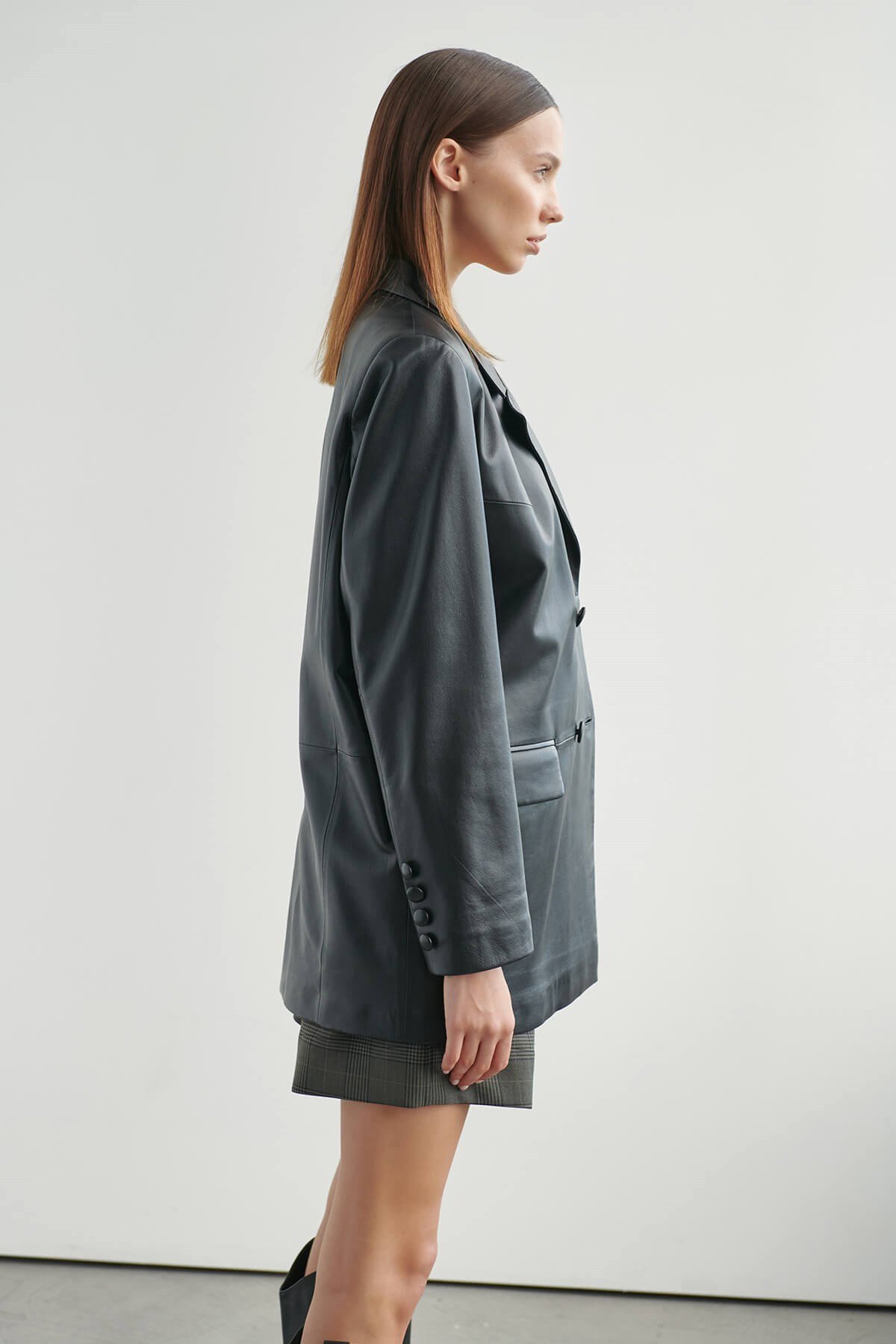 Nadya Oversize Leather Jacket Black
