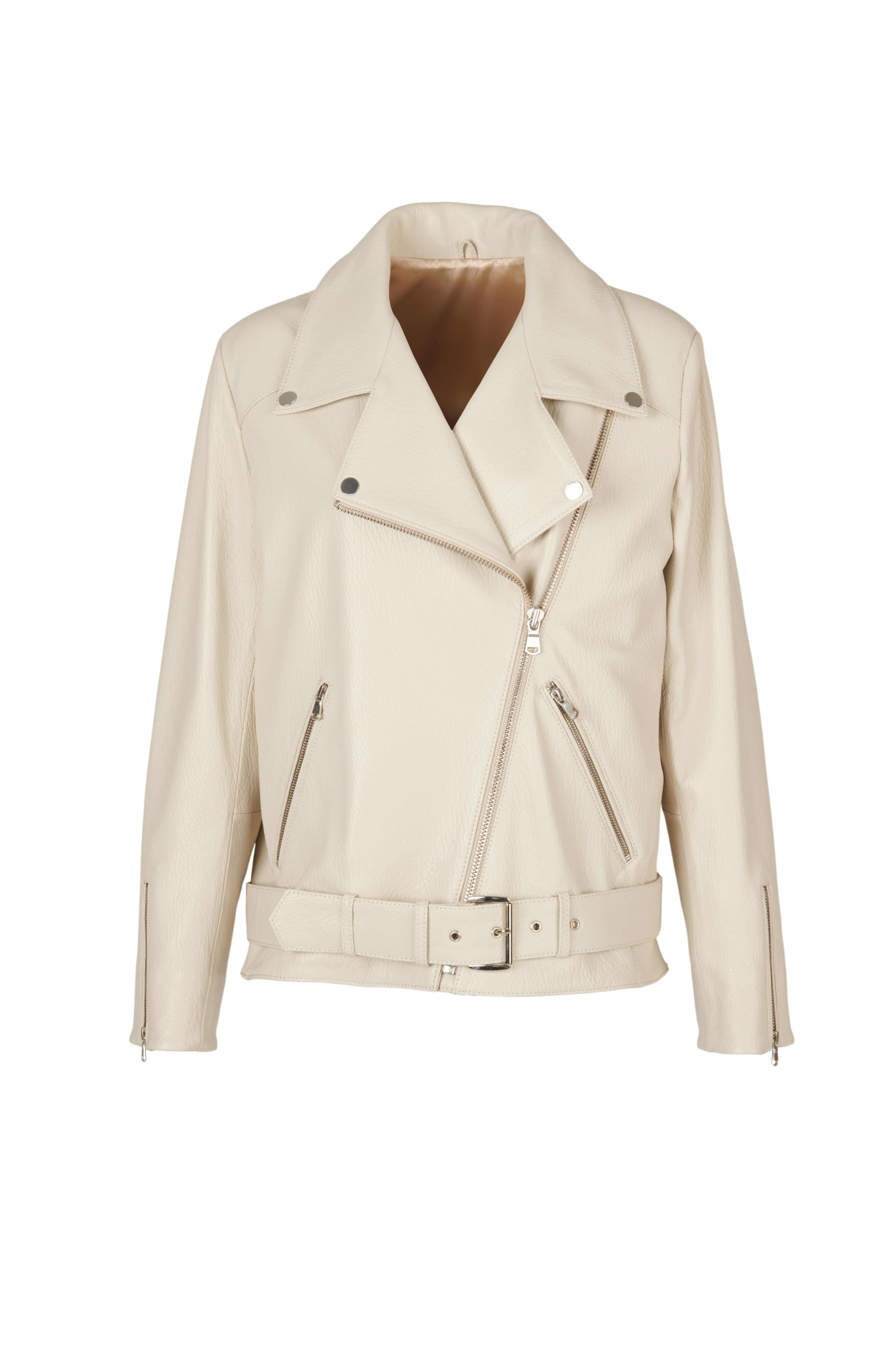 NICHOLE Oversize Biker Deri Ceket Bej JumboNICHOLE Oversize Biker Deri Ceket Bej Jumbo