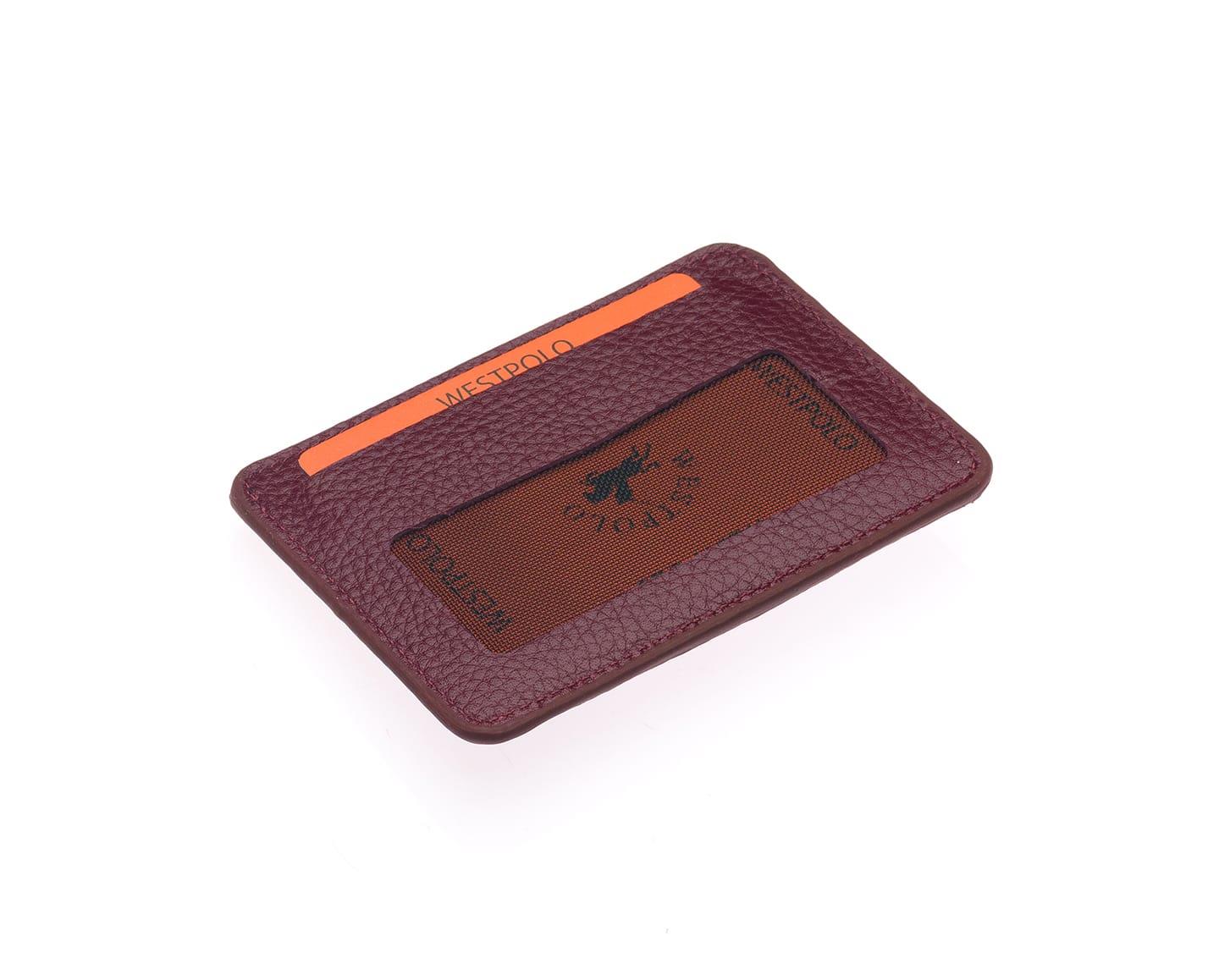115-BORDOWestpolo Carpi Çok Bölmeli Unisex Hakiki Flötr Deri Kartlık - Bordo