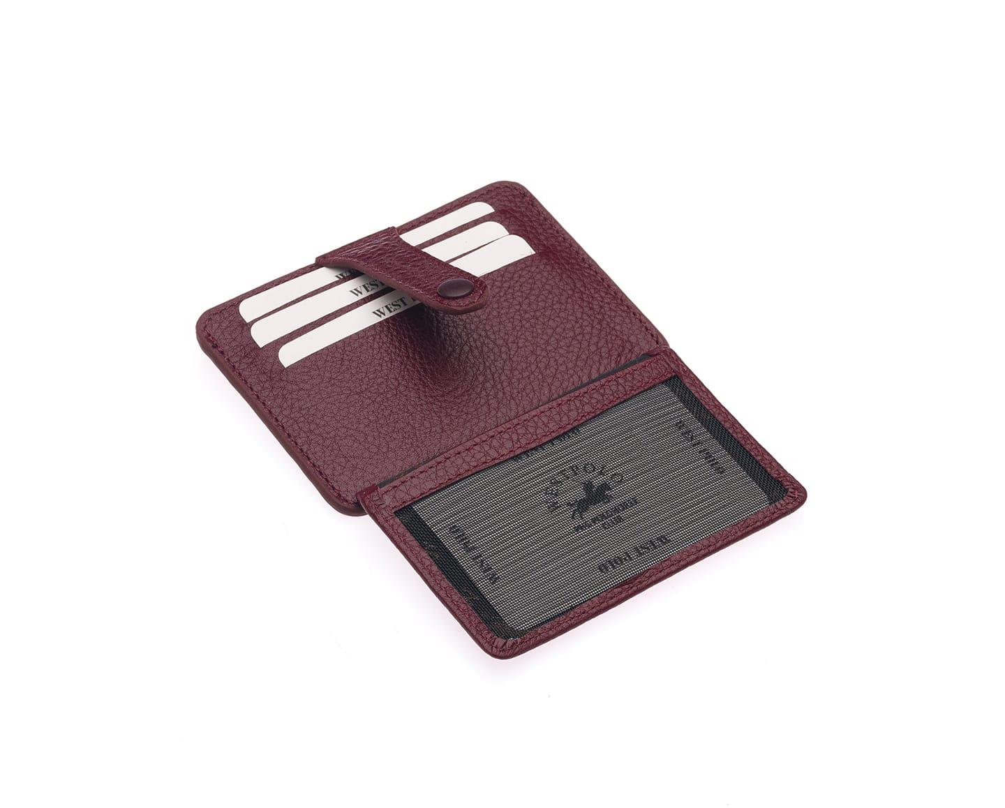 115-BORDOWestpolo Carpi Çok Bölmeli Unisex Hakiki Flötr Deri Kartlık - Bordo
