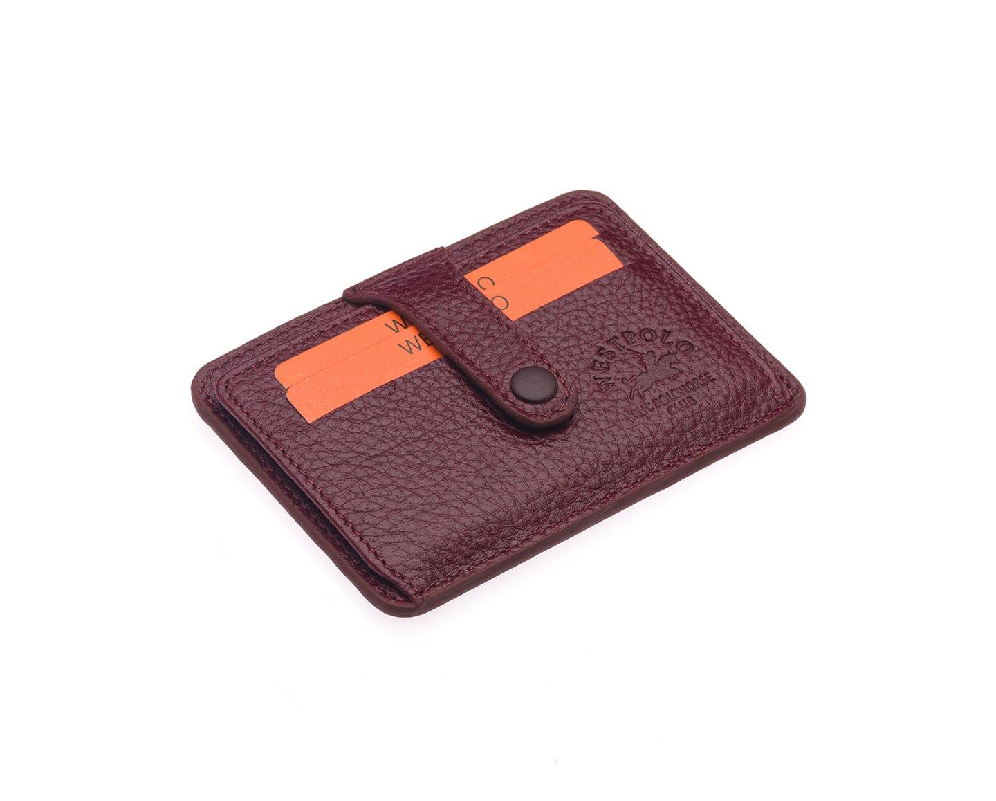 115-BORDOWestpolo Carpi Çok Bölmeli Unisex Hakiki Flötr Deri Kartlık - Bordo
