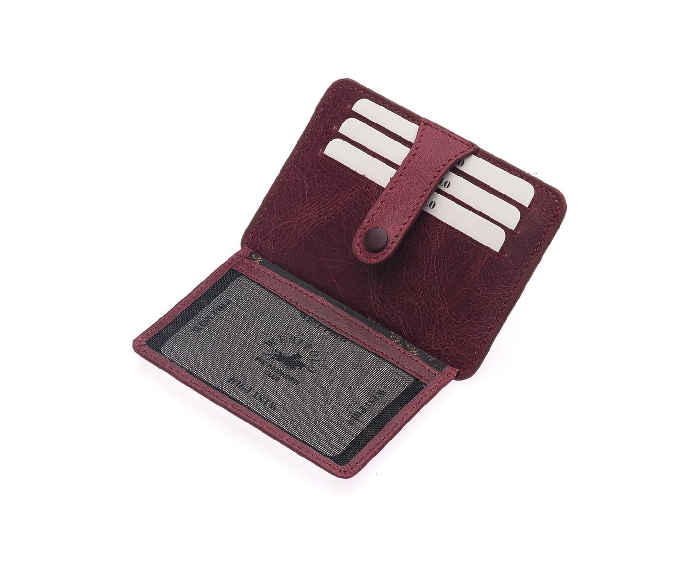 115C-BORDOWestpolo Carpi Kağıt Para Bölmeli Unisex Crazy Eskitme Hakiki Deri Kartlık - Bordo