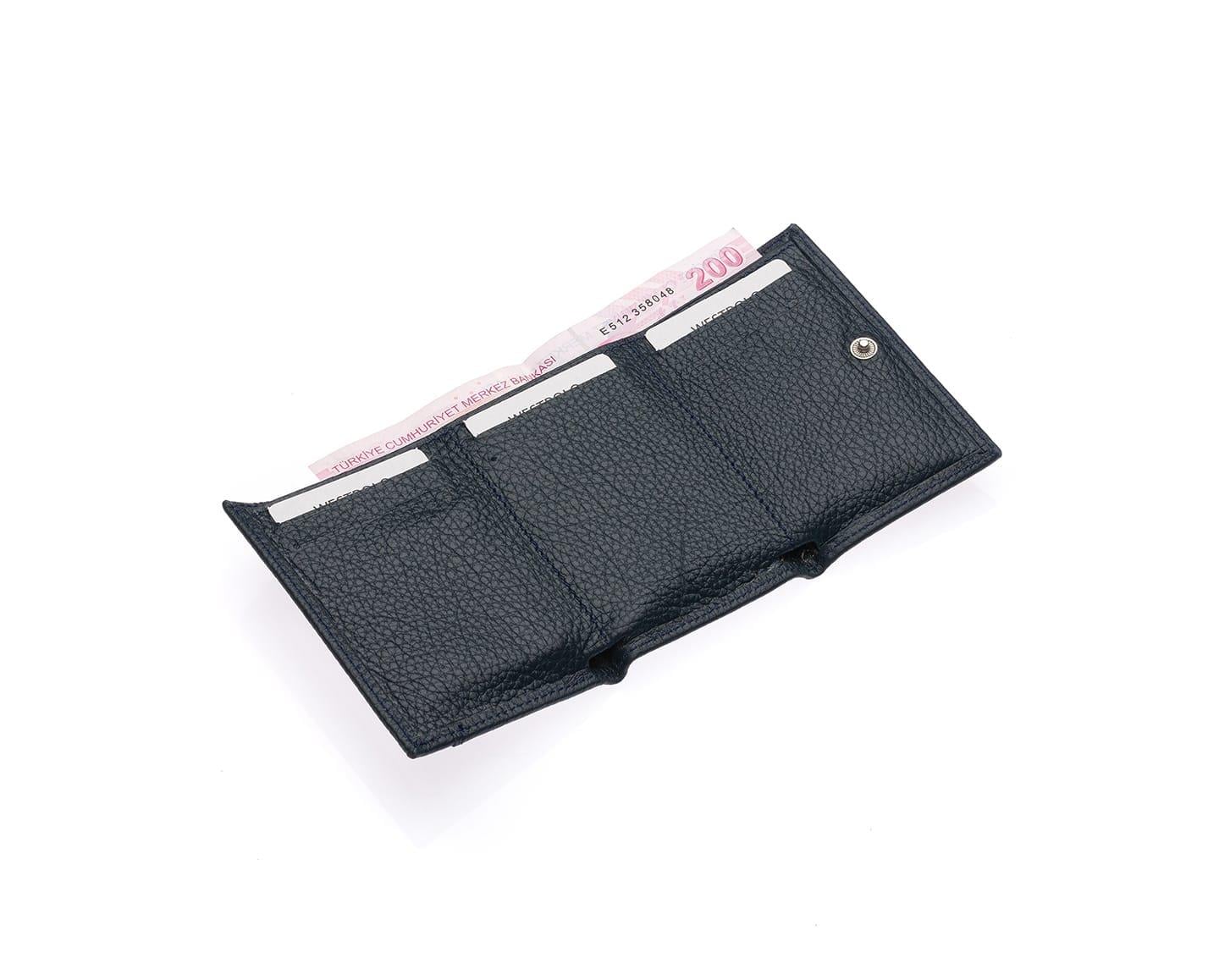 2732-LACİVERTWestpolo Unisex Hakiki Deri Bozuk Para ve Kağıt Para Bölmeli Cüzdan Kartlık-Lacivert