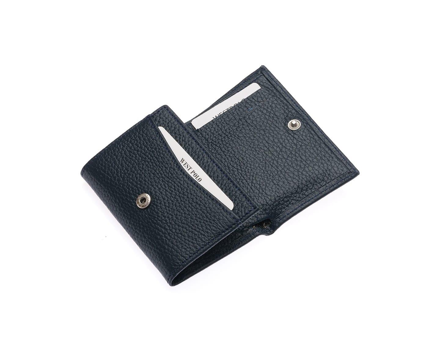 2732-LACİVERTWestpolo Unisex Hakiki Deri Bozuk Para ve Kağıt Para Bölmeli Cüzdan Kartlık-Lacivert