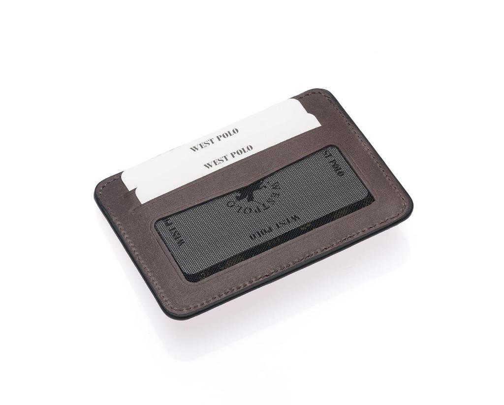 NL115C-GRİWestpolo Carpi Kağıt Para Bölmeli Unisex Crazy Eskitme Hakiki Deri Kartlık - Gri
