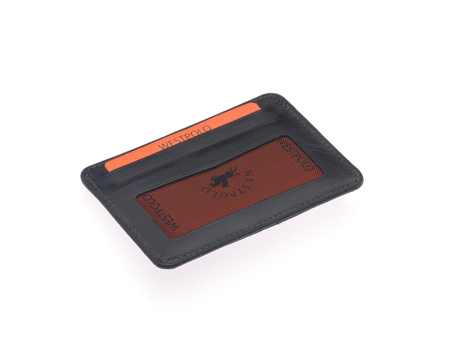 NL115C-SİYAHWestpolo Carpi Kağıt Para Bölmeli Unisex Crazy Eskitme Hakiki Deri Kartlık - Siyah