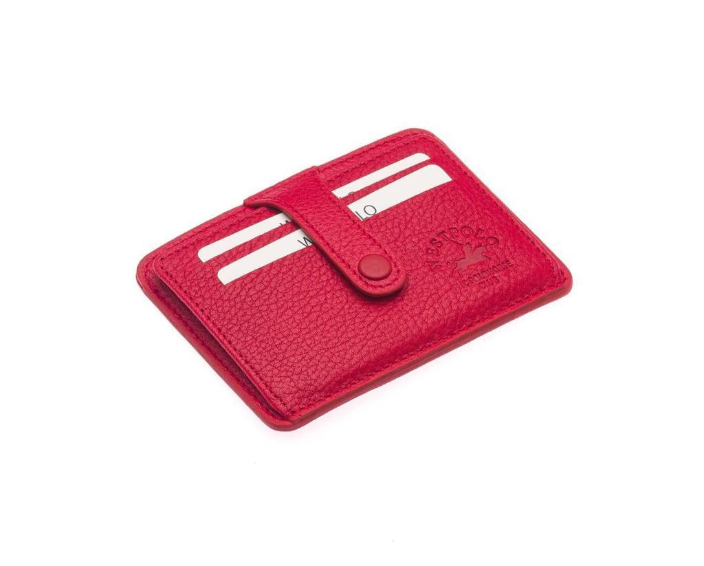 NL125-MAT KIRMIZIWestpolo Carpi Çok Bölmeli Gizli Para Bölmeli Unisex Hakiki Deri Kartlık - Kırmızı
