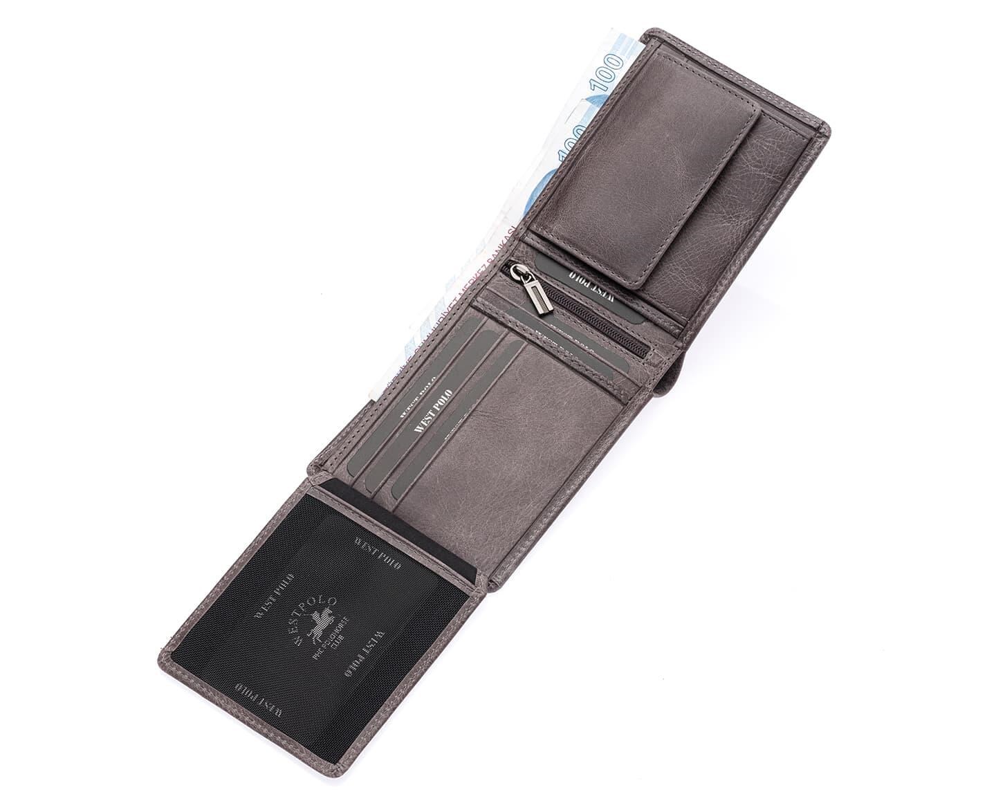 NL1544C-GRİWestpolo Cosmo Hakiki Deri Bozuk Para Bölmeli Unisex Vintage Cüzdan - Gri