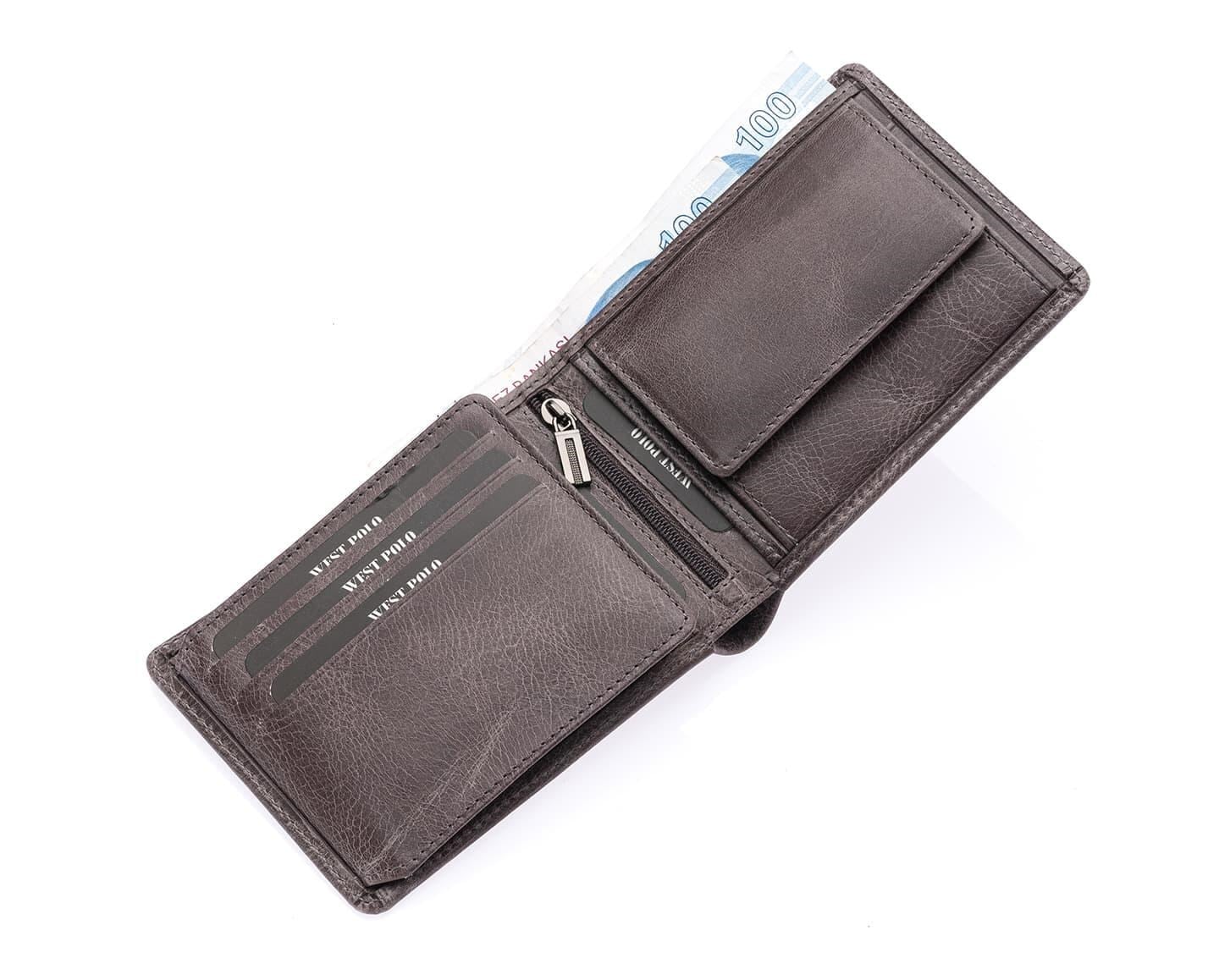NL1544C-GRİWestpolo Cosmo Hakiki Deri Bozuk Para Bölmeli Unisex Vintage Cüzdan - Gri