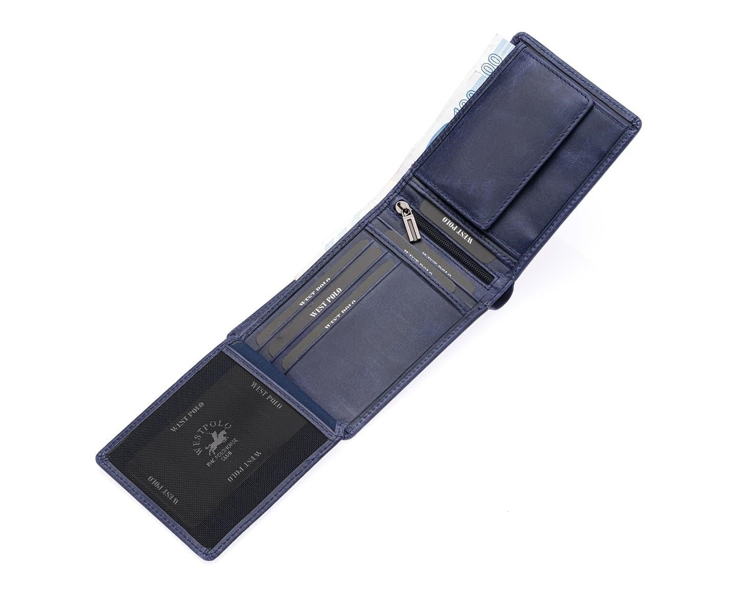 NL1544C-LACİVERTWestpolo Cosmo Hakiki Deri Bozuk Para Bölmeli Unisex Vintage Cüzdan - Lacivert