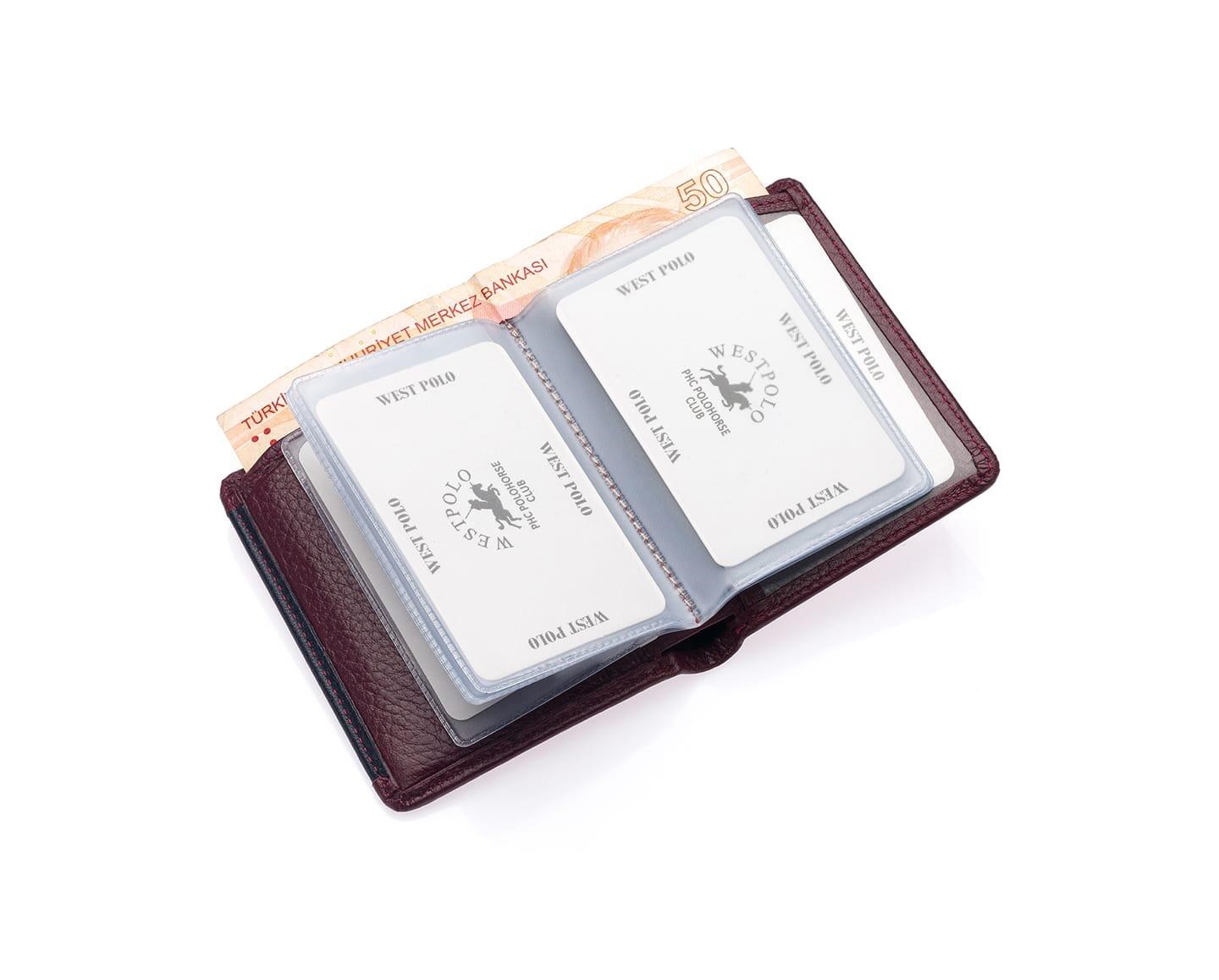 NL202-BORDO-LACİVERTWestpolo Darius Bol Şeffaf Kartlık Bölmeli Unisex Hakiki Deri Cüzdan Kartlık - Bordo