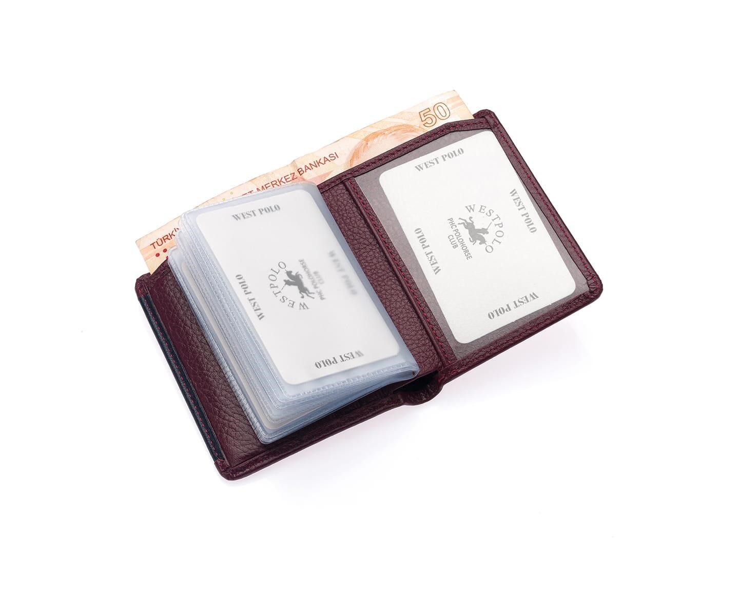 NL202-BORDO-LACİVERTWestpolo Darius Bol Şeffaf Kartlık Bölmeli Unisex Hakiki Deri Cüzdan Kartlık - Bordo