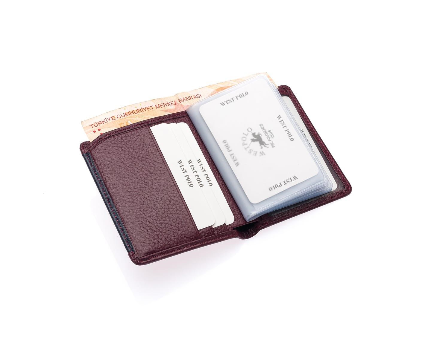 NL202-BORDO-LACİVERTWestpolo Darius Bol Şeffaf Kartlık Bölmeli Unisex Hakiki Deri Cüzdan Kartlık - Bordo