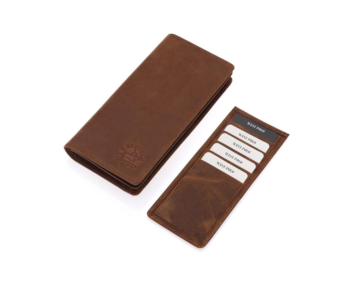 NL2728C-TABAWestpolo Rocco Hakiki Eskitme Deri Bol Kredi Kart Bölmeli Unisex Uzun Cüzdan - Taba