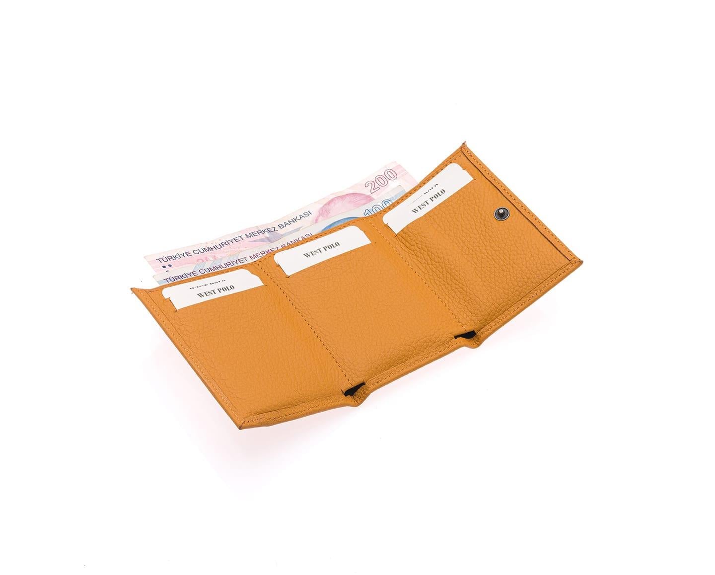 NL2732-HARDALWestpolo Unisex Hakiki Deri Bozuk Para ve Kağıt Para Bölmeli Cüzdan Kartlık-Hardal