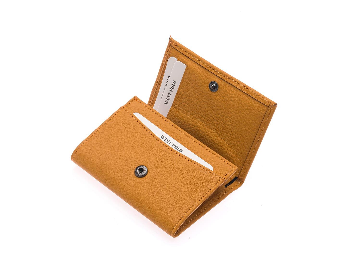 NL2732-HARDALWestpolo Unisex Hakiki Deri Bozuk Para ve Kağıt Para Bölmeli Cüzdan Kartlık-Hardal