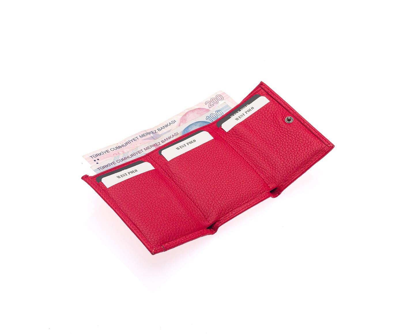 NL2732-KIRMIZIWestpolo Unisex Hakiki Deri Bozuk Para ve Kağıt Para Bölmeli Cüzdan Kartlık-Kırmızı