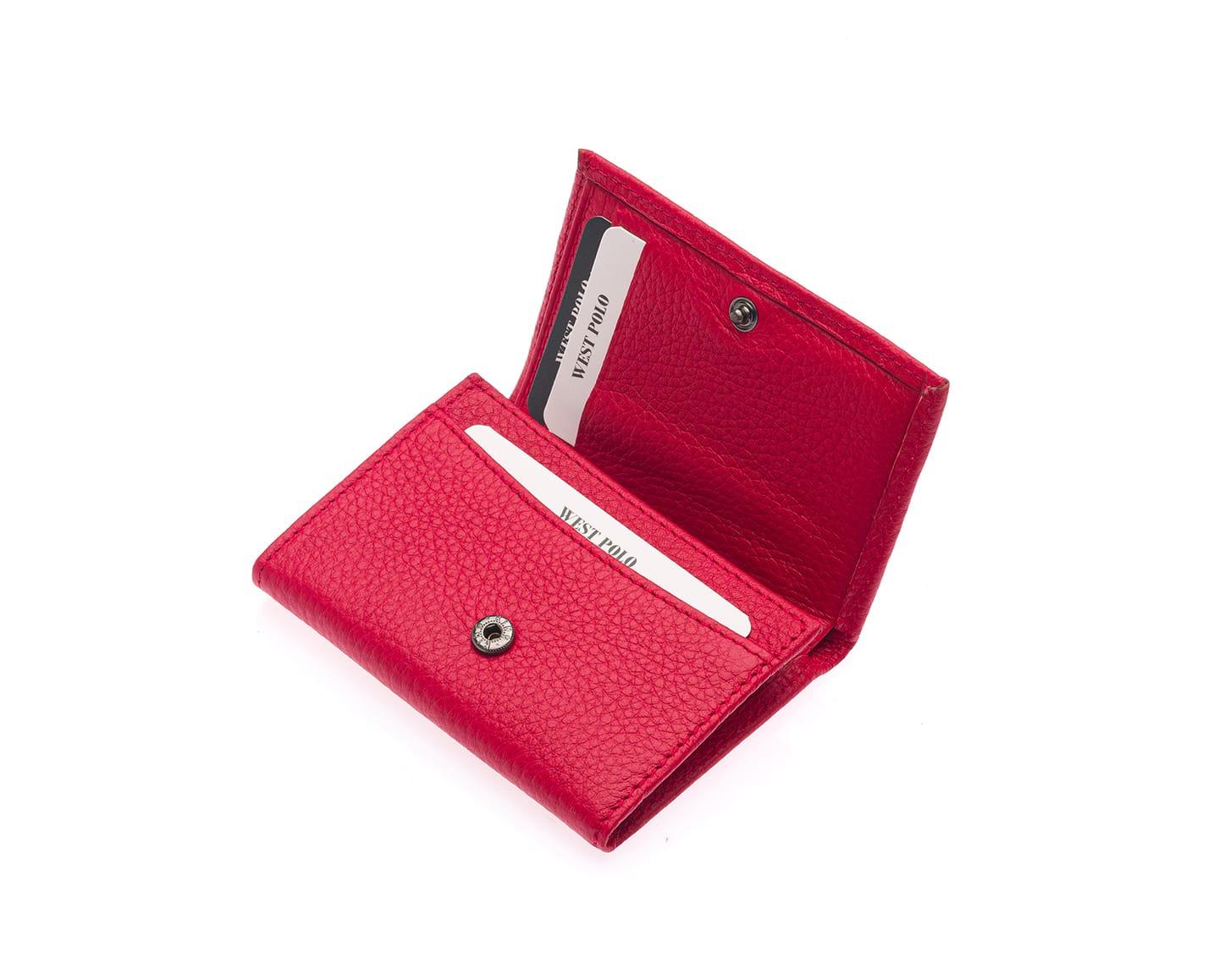 NL2732-KIRMIZIWestpolo Unisex Hakiki Deri Bozuk Para ve Kağıt Para Bölmeli Cüzdan Kartlık-Kırmızı