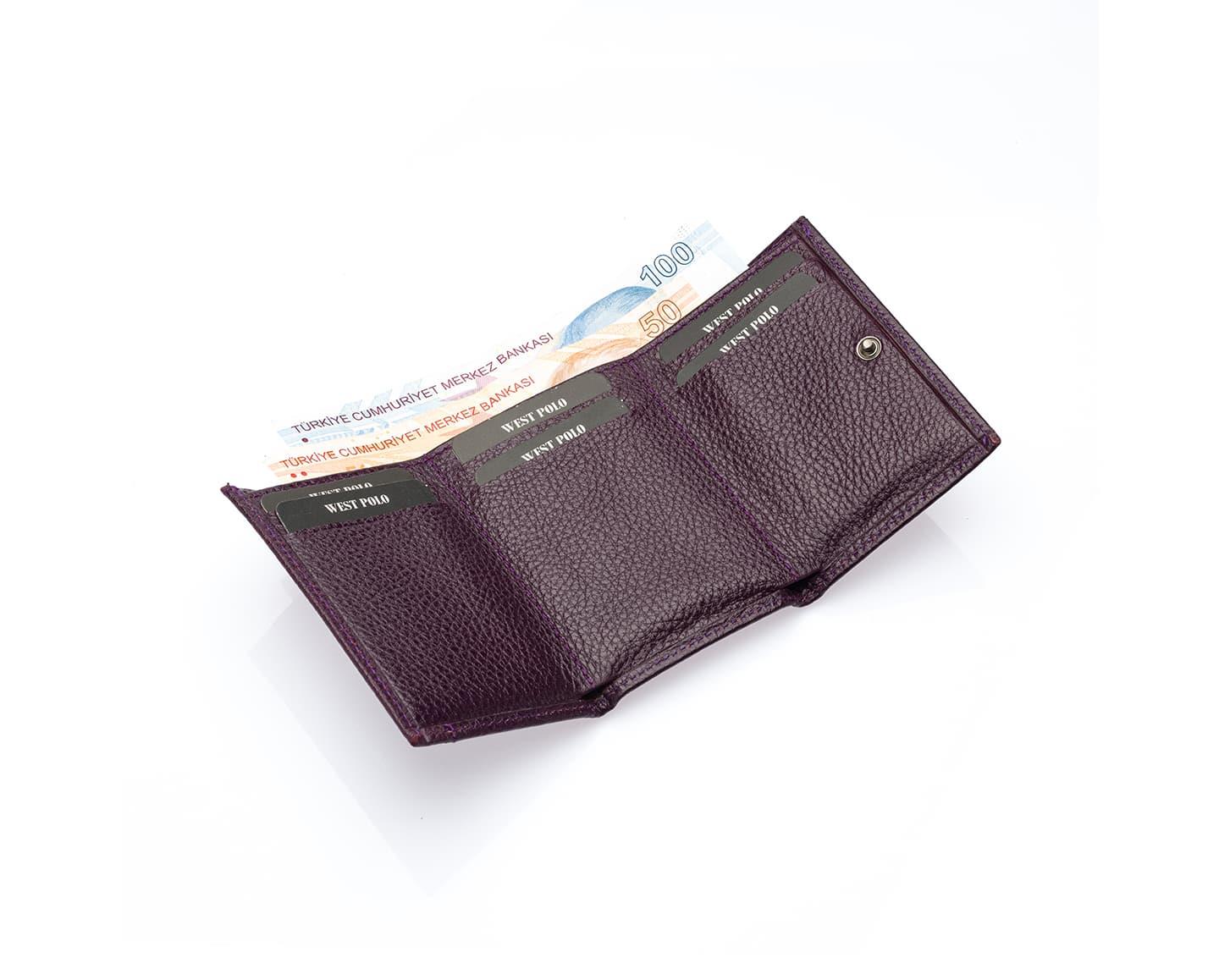 NL2732-MORWestpolo Unisex Hakiki Deri Bozuk Para ve Kağıt Para Bölmeli Cüzdan Kartlık-Mor