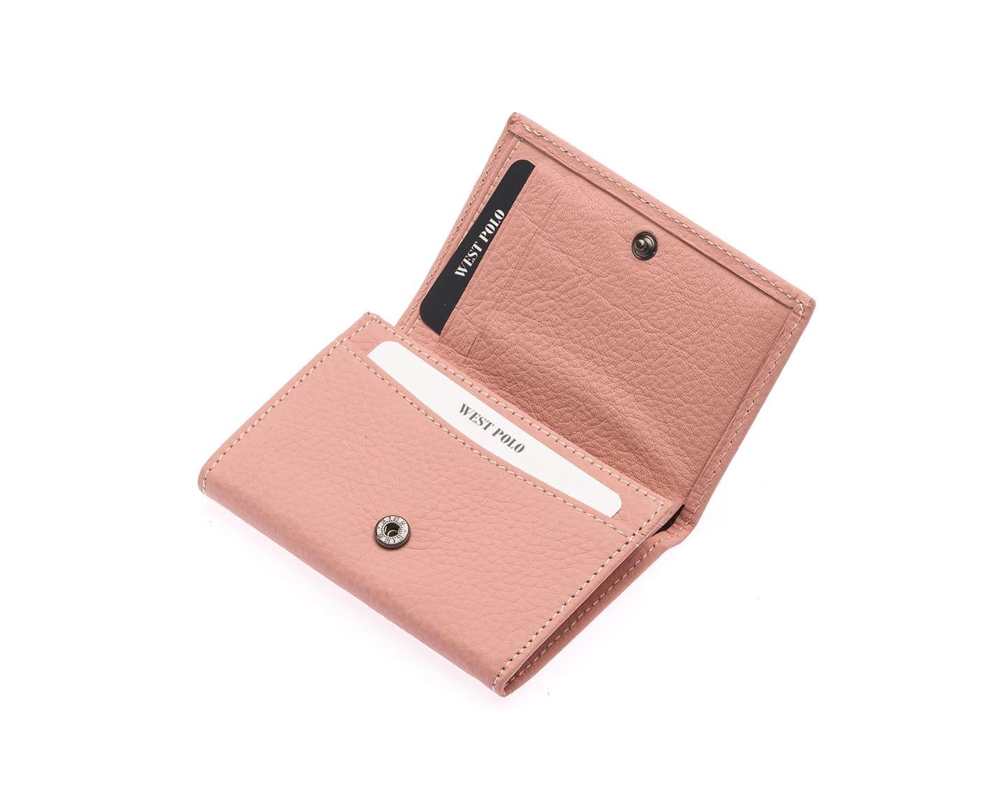 NL2732-PUDRAWestpolo Unisex Hakiki Deri Bozuk Para ve Kağıt Para Bölmeli Cüzdan Kartlık-Pudra