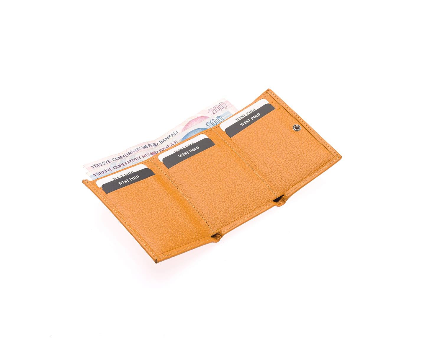 NL2732-SARIWestpolo Unisex Hakiki Deri Bozuk Para ve Kağıt Para Bölmeli Cüzdan Kartlık-Sarı